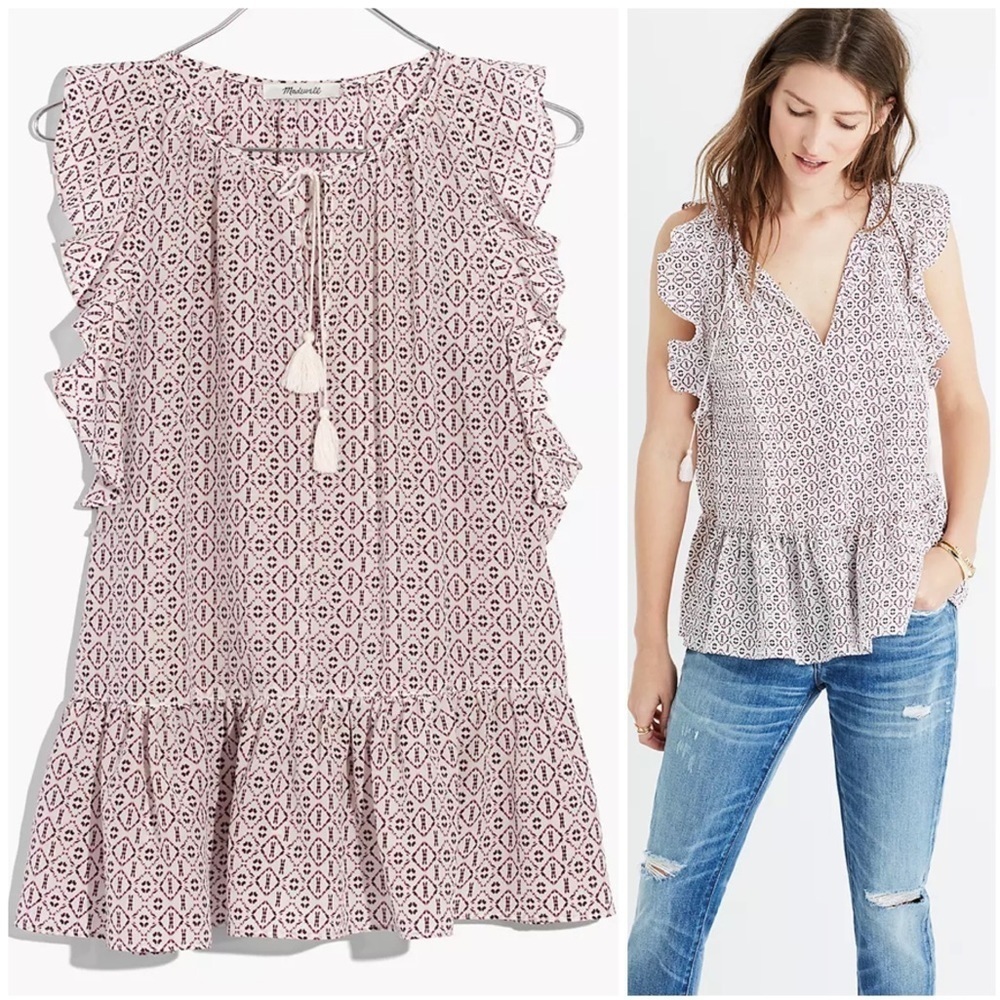 2/$30 Madewell Boho Ruffled Tie Front Peplum Blouse